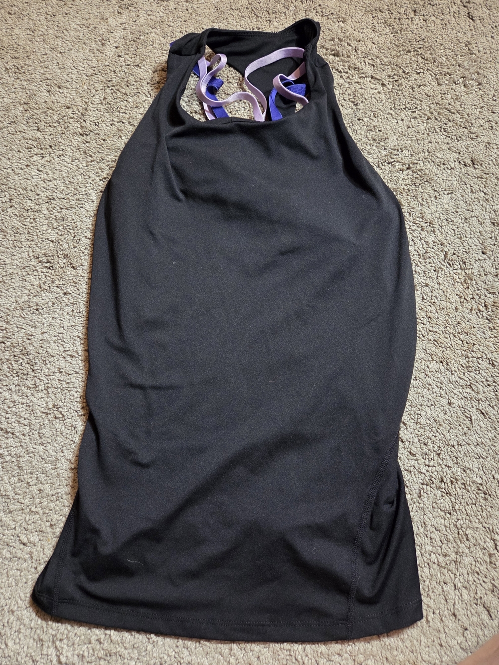 Fabletics Black Tank Top with Lavender Strappy Back Size M See Measurement Pics